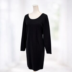 Athleta Black Ponte Knit Dress Long Sleeve Back Zip‎ L Athleisure Fit Minimalist